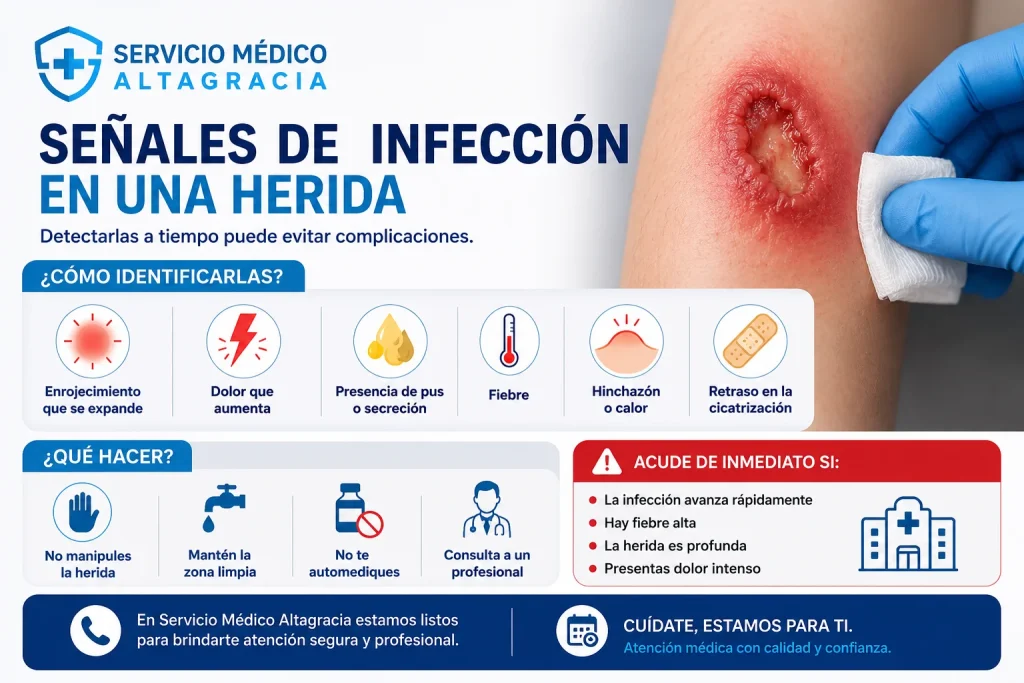 senales de infeccion en una herida y cuidados medicos